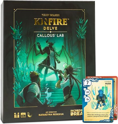Kinfire Delve: Callous 'Lab | لعبة البطاقة الزناحجة التعاونية السريعة إلى الطاولة | بأسعار معقولة ، مغامرة الخيال | الأعمار 14 وما فوق | صنع in Kuwait