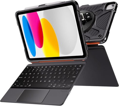 حافظة ZenRich iPad 11th (A16 2025)/ iPad الجيل العاشر مع لوحة مفاتيح بإضاءة خلفية قابلة للفصل ولوحة التتبع: حافظة مقاومة للصدمات من الدرجة العسكرية مع حامل أقلام رصاص / حامل دوار 360 درجة / حزام حمل in Saudi Arabia