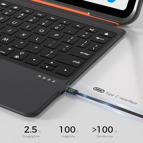 حافظة ZenRich iPad 11th (A16 2025)/ iPad الجيل العاشر مع لوحة مفاتيح بإضاءة خلفية قابلة للفصل ولوحة التتبع: حافظة مقاومة للصدمات من الدرجة العسكرية مع حامل أقلام رصاص / حامل دوار 360 درجة / حزام حمل in Saudi Arabia