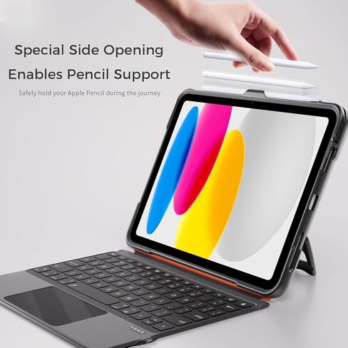 حافظة ZenRich iPad 11th (A16 2025)/ iPad الجيل العاشر مع لوحة مفاتيح بإضاءة خلفية قابلة للفصل ولوحة التتبع: حافظة مقاومة للصدمات من الدرجة العسكرية مع حامل أقلام رصاص / حامل دوار 360 درجة / حزام حمل in Saudi Arabia