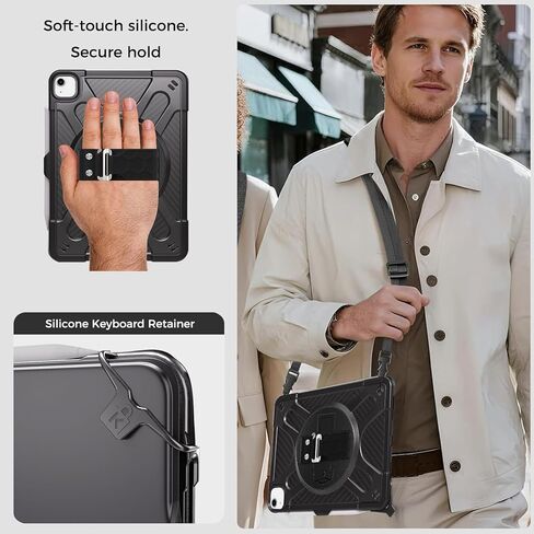 حافظة ZenRich iPad 11th (A16 2025)/ iPad الجيل العاشر مع لوحة مفاتيح بإضاءة خلفية قابلة للفصل ولوحة التتبع: حافظة مقاومة للصدمات من الدرجة العسكرية مع حامل أقلام رصاص / حامل دوار 360 درجة / حزام حمل in Saudi Arabia