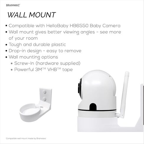 Wall Mount for HelloBaby HB6550 Baby Camera – Easy Install Custom Fit Bracket with 3M Tape & Screws for Secure Mounting – Better Viewpoint & Stability – by Brainwavz in Saudi Arabia