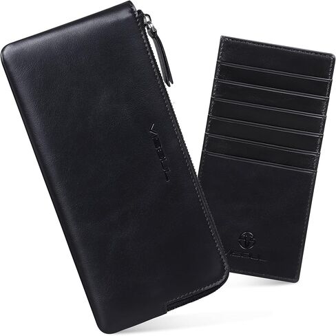 محفظة نقود طويلة بسحاب من VISOUL مع حامل بطاقة ائتمان قابل للإزالة، جلد أصلي ناعم - قهوة in Kuwait