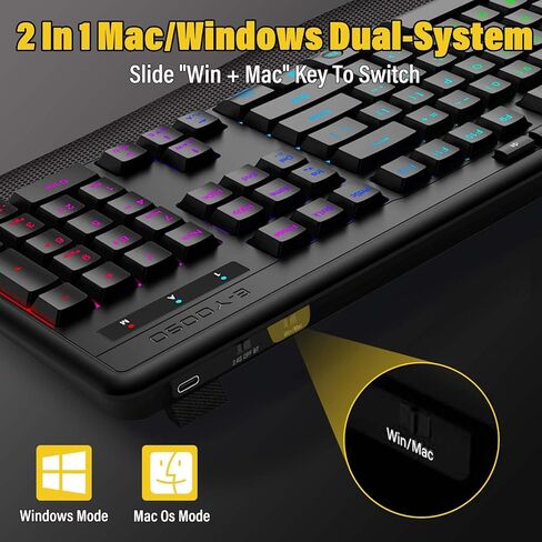 لوحة مفاتيح بلوتوث لاسلكية ممتازة متعددة الاستخدامات، إضاءة خلفية 8 RGB، لمسة صامتة أقل ضوضاء 95%، مسند معصم مريح، سلكي قابل لإعادة الشحن، ثلاثي الوضع BT5.0/2.4 جيجا هرتز/USB C، مثالي للألعاب/كمبيوتر الكمبيوتر الشخصي/Mac in Kuwait