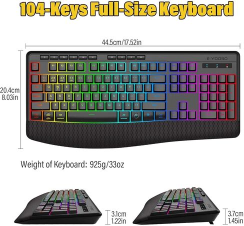 لوحة مفاتيح بلوتوث لاسلكية ممتازة متعددة الاستخدامات، إضاءة خلفية 8 RGB، لمسة صامتة أقل ضوضاء 95%، مسند معصم مريح، سلكي قابل لإعادة الشحن، ثلاثي الوضع BT5.0/2.4 جيجا هرتز/USB C، مثالي للألعاب/كمبيوتر الكمبيوتر الشخصي/Mac in Kuwait