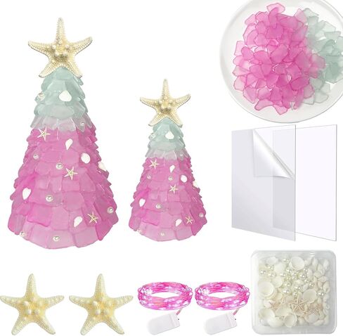 WECKLOM Christmas Tree DIY Kit Sea Glass Pieces for DIY Crafts Christmas Craft DIY Christmas Tree Lights Lamp Christmas Ornament Crafts in Saudi Arabia