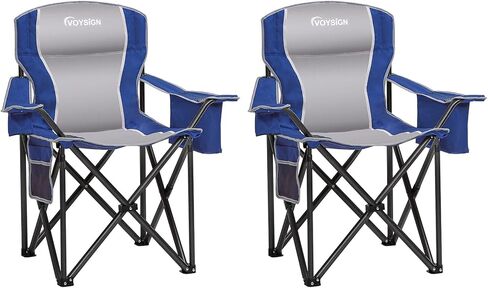 كراسي تخييم مبطنة للبالغين، عبوة واحدة من الكراسي الخارجية القابلة للطي كبيرة الحجم، سعة الوزن 475 رطل، مع حقيبة تبريد، حامل أكواب، جيب تخزين، حقيبة حمل - أسود in Kuwait