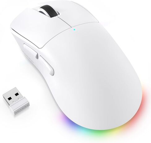 AJAZZ NJ08 Wireless Gaming Mouse 70g Lightweight, 12800 DPI, RGB Strip, 3-Mode Connection 2.4G/Bluetooth/Wired, 1000Hz Polling Rate, Ergonomic Right-Handed Design for PC, Mac, Windows, Laptop (White) in Saudi Arabia