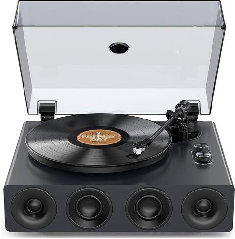 1 by ONE Record Player with Built-in Speakers, Stainless Steel Casing Turntable with DSP, AT-3600L Cartridge, Adjustable Counterweight, 33/45 RPM Vinyl Support, Phono/Line Output in Saudi Arabia