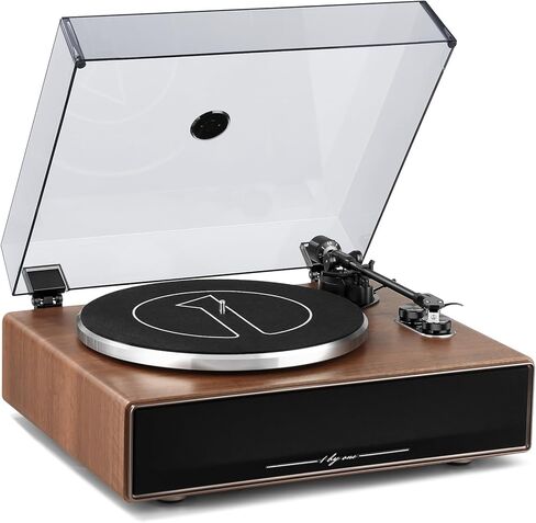 1 by ONE Record Player with Built-in Speakers, Stainless Steel Casing Turntable with DSP, AT-3600L Cartridge, Adjustable Counterweight, 33/45 RPM Vinyl Support, Phono/Line Output in Saudi Arabia