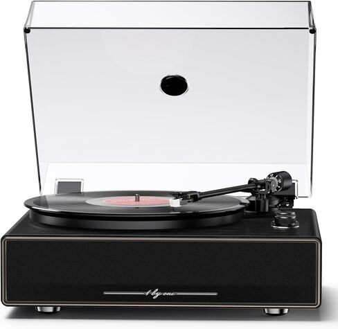 1 by ONE Record Player with Built-in Speakers, Stainless Steel Casing Turntable with DSP, AT-3600L Cartridge, Adjustable Counterweight, 33/45 RPM Vinyl Support, Phono/Line Output in Saudi Arabia