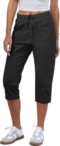 GRAPENT Capri Pants for Women Cargo Elastic Waist Pull On Drawstring Summer Casual Capris Cotton Chino Cropped Pants in Saudi Arabia