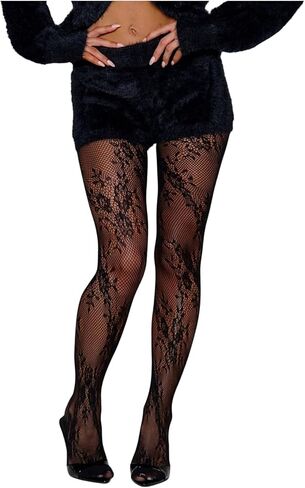 Milumia Women's Vintage Floral Lace Patterned Tights Hollow Out Fishnet Stockings Pantyhose in Saudi Arabia