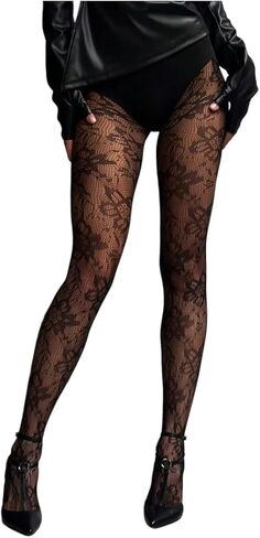 Milumia Women's Vintage Floral Lace Patterned Tights Hollow Out Fishnet Stockings Pantyhose in Saudi Arabia