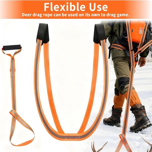 Deer Drag Harness Heavy Duty Orange Deer Drag Rope with Reflective Strip Soft Handle and Widened Shoulder Strap 400lb Capacity Deer Drag Set Perfect Men's Hunting Accessories and Gift for Hunters in Saudi Arabia