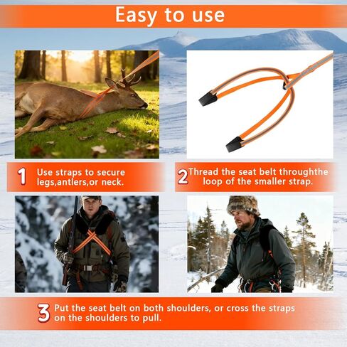 Deer Drag Harness Heavy Duty Orange Deer Drag Rope with Reflective Strip Soft Handle and Widened Shoulder Strap 400lb Capacity Deer Drag Set Perfect Men's Hunting Accessories and Gift for Hunters in Saudi Arabia