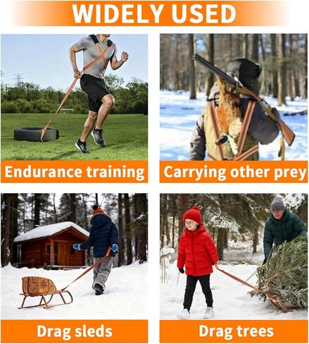 Deer Drag Harness Heavy Duty Orange Deer Drag Rope with Reflective Strip Soft Handle and Widened Shoulder Strap 400lb Capacity Deer Drag Set Perfect Men's Hunting Accessories and Gift for Hunters in Saudi Arabia