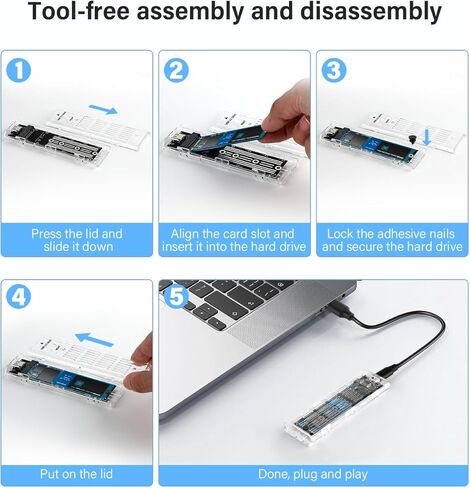 M.2 SATA SSD Enclosure Adapter,USB3.1 Gen1 5Gbps Type-C to SATA NGFF Based M.2 Solid State Drive Adapter Reader,Support B&M Key Clear in Saudi Arabia