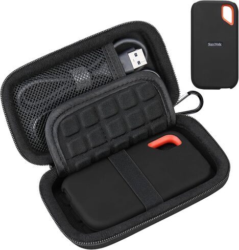 Lacdo Carrying Case for SanDisk Extreme Portable SSD, Hard EVA Case + Soft Silicone Case Protective Cover for SanDisk Extreme External Solid State Drive 500GB 1TB 2TB 4TB 8TB SanDisk SSD Case, Black in Saudi Arabia