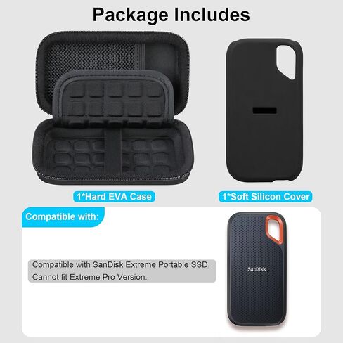 Lacdo Carrying Case for SanDisk Extreme Portable SSD, Hard EVA Case + Soft Silicone Case Protective Cover for SanDisk Extreme External Solid State Drive 500GB 1TB 2TB 4TB 8TB SanDisk SSD Case, Black in Saudi Arabia