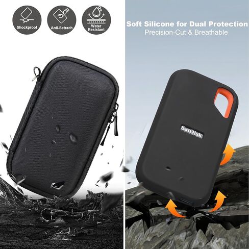 Lacdo Carrying Case for SanDisk Extreme Portable SSD, Hard EVA Case + Soft Silicone Case Protective Cover for SanDisk Extreme External Solid State Drive 500GB 1TB 2TB 4TB 8TB SanDisk SSD Case, Black in Saudi Arabia