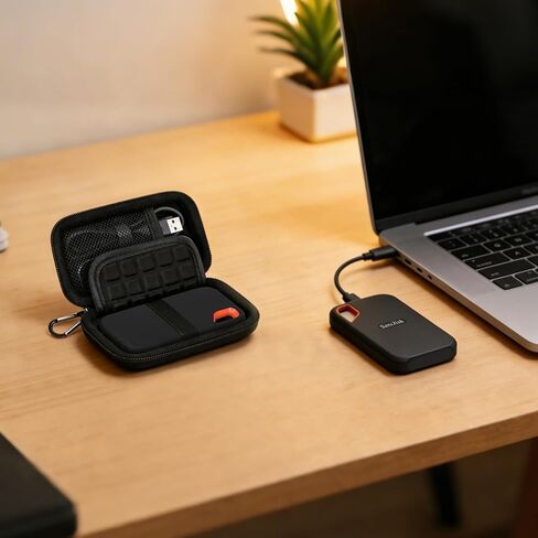 Lacdo Carrying Case for SanDisk Extreme Portable SSD, Hard EVA Case + Soft Silicone Case Protective Cover for SanDisk Extreme External Solid State Drive 500GB 1TB 2TB 4TB 8TB SanDisk SSD Case, Black in Saudi Arabia
