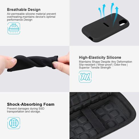 Lacdo Carrying Case for SanDisk Extreme Portable SSD, Hard EVA Case + Soft Silicone Case Protective Cover for SanDisk Extreme External Solid State Drive 500GB 1TB 2TB 4TB 8TB SanDisk SSD Case, Black in Saudi Arabia