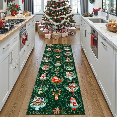 Anidaroel 2x6 Christmas Runner Rug, Washable Rug Runners for Hallways Non Slip, Red Christmas Kitchen Rugs Festive Xmas Rug Indoor Floor Runner for Entryway Fireplace Holiday Decor in Saudi Arabia