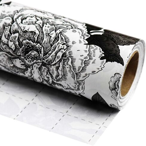 yxtii kraft floral leving paper ، لف هدية مع خطوط مقطوعة ، تصميم أزهار أسود عتيقة لعيد الميلاد ، الزفاف ، عيد الحب ، عيد الميلاد ، دش الزفاف ، دش الطفل ، 17 بوصة × 9.8 قدم ، لفة صغيرة in Kuwait