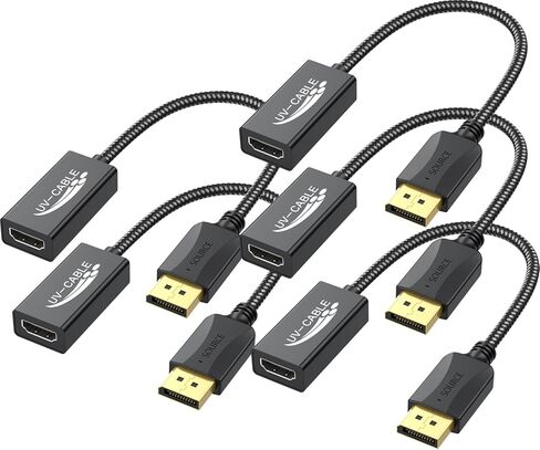 محول DisplayPort إلى HDMI 4K، 5 حزم، كابل محول DisplayPort DP إلى HDMI ذكر إلى أنثى متوافق مع الكمبيوتر والشاشة والتلفزيون وجهاز العرض (5، أسود) in Kuwait