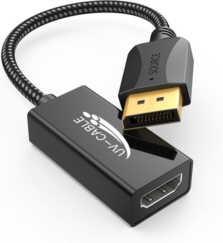 محول DisplayPort إلى HDMI 4K، 5 حزم، كابل محول DisplayPort DP إلى HDMI ذكر إلى أنثى متوافق مع الكمبيوتر والشاشة والتلفزيون وجهاز العرض (5، أسود) in Kuwait