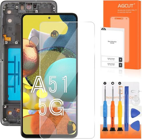 شاشة OLED بديلة لهاتف Samsung Galaxy A51 5G لشاشة Samsung A51 5G LCD A516V A516U A516 SM-A516U مجموعة محول رقمي تعمل باللمس مع إطار (يدعم بصمة الإصبع) in Kuwait