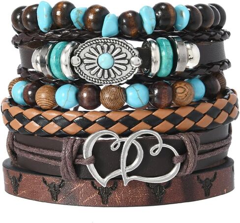 Boho Western Leather Wrap Bracelets with Turquoise Beads for Women 2025 Trend in Saudi Arabia