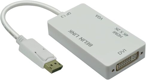 DP to HDMI VGA DVI Adapter Displayport to HDMI 4K Adapter 3 in 1 Display Port to HDMI VGA DVI Converter Male to Female Gold-Plated (Diamond Shaped) (4K Rectangle White) in Saudi Arabia