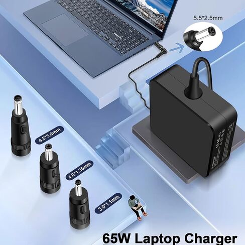 شاحن كمبيوتر محمول 65 وات متوافق مع Asus Vivobook 14 15 17 S13 S14 S15 Go 12 14 15 Zenbook Flip Chromebook Notebook EeeBook Laptop 5.5 * 2.5 ملم مع 3 أطراف قابلة للاستبدال in Saudi Arabia