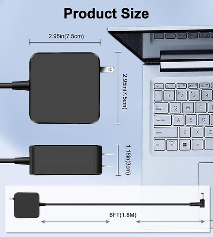 شاحن كمبيوتر محمول 65 وات متوافق مع Asus Vivobook 14 15 17 S13 S14 S15 Go 12 14 15 Zenbook Flip Chromebook Notebook EeeBook Laptop 5.5 * 2.5 ملم مع 3 أطراف قابلة للاستبدال in Saudi Arabia