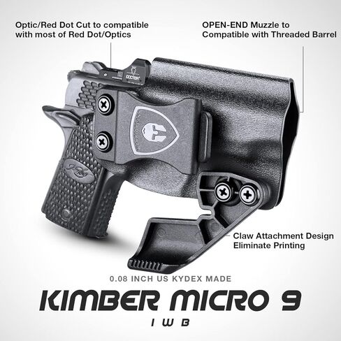 WARRIORLAND IWB Kydex Holster, Fits Kimber Micro 9 Pistol - Not Fit Kimber Micro 10mm & .45, Inside Waistband Concealed Carry, Adj. Cant & Retention, Right/Left Optional in Saudi Arabia