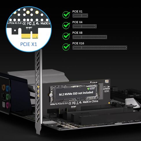 محول GLOTRENDS PA19-X1 M.2 NVMe SSD إلى PCIe 5.0 X1، دعامة عادية ومنخفضة المستوى، تركيب PCIE X1 in Saudi Arabia
