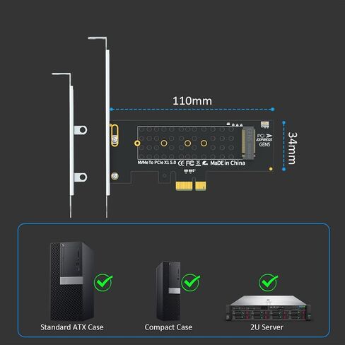 محول GLOTRENDS PA19-X1 M.2 NVMe SSD إلى PCIe 5.0 X1، دعامة عادية ومنخفضة المستوى، تركيب PCIE X1 in Saudi Arabia
