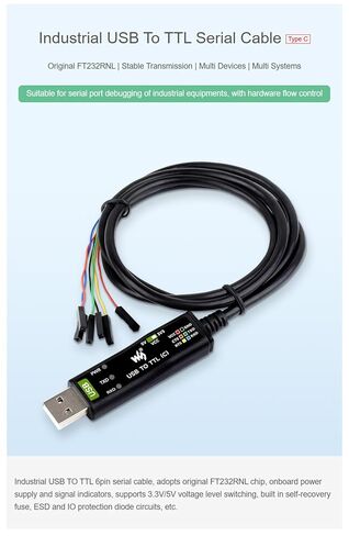كابل تسلسلي USB إلى TTL (C) ذو 6 دبابيس، شريحة FT232RNL الأصلية مع التحكم في تدفق الأجهزة، محول مستوى الجهد 3.3 فولت/5 فولت USB إلى محول تسلسلي TTL يدعم Win7/8/8.1/10/11، Mac، Linux، Android in Saudi Arabia