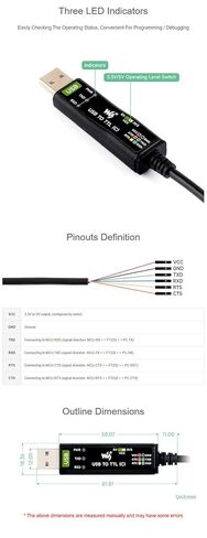 كابل تسلسلي USB إلى TTL (C) ذو 6 دبابيس، شريحة FT232RNL الأصلية مع التحكم في تدفق الأجهزة، محول مستوى الجهد 3.3 فولت/5 فولت USB إلى محول تسلسلي TTL يدعم Win7/8/8.1/10/11، Mac، Linux، Android in Saudi Arabia