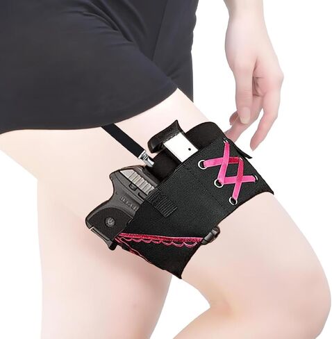 Sexy Tactical Thigh Holster for Women's Concealed Carry - ComfortFit Anti-Slip Leg Gun Holster with Lace Trim | Adjustable Pistol Holder for 380/9mm Compact Handguns in Saudi Arabia
