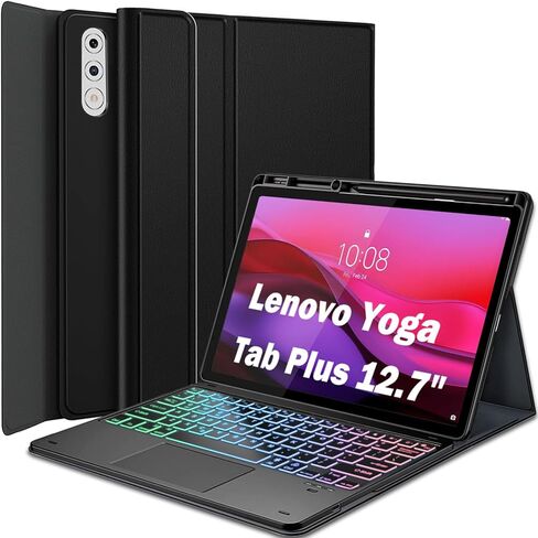 Touchpad Keyboard Case for Lenovo Yoga Tab Plus 12.7 Inch 2025 Tablet, 7 Color Rainbow Backlight Detachable Bluetooth Trackpad Keyboard Folio Smart Cover with Pen Holder in Saudi Arabia