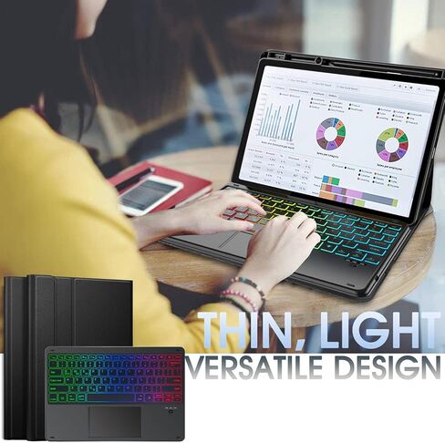 Touchpad Keyboard Case for Lenovo Yoga Tab Plus 12.7 Inch 2025 Tablet, 7 Color Rainbow Backlight Detachable Bluetooth Trackpad Keyboard Folio Smart Cover with Pen Holder in Saudi Arabia