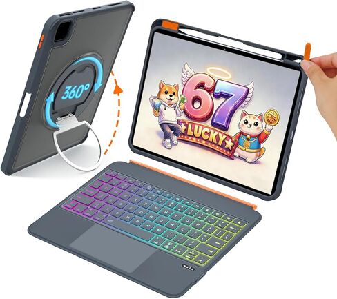 for iPad A16 11th/10th Gen & Air 11" M3/M2 & 5th/4th Gen & Pro 11" 4/3/2/1 Gen Keyboard Case, 360° Rotatable Detachable, Full Edge Protection, Large Touchpad, Pen & Tips Holder, 7-Color Backlight in Saudi Arabia