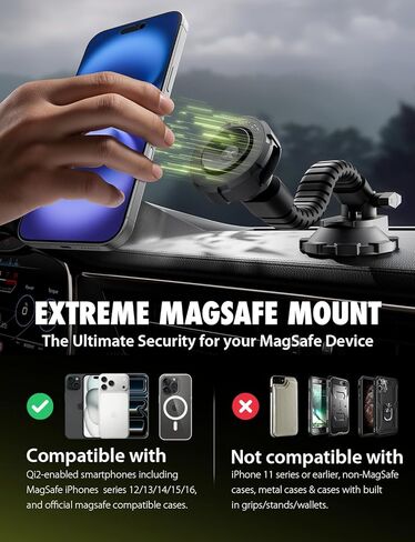 Bracketron MagAlign X Pro - حامل هاتف السيارة Magsafe للشاحنة مع ذراع مرن للوحة القيادة والزجاج الأمامي - حاملات هاتف مغناطيسية لسيارتك لهاتف iPhone 17 Pro Max 16 15 14 13 12 Plus in Kuwait