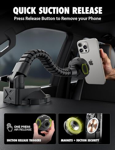 Bracketron MagAlign X Pro - حامل هاتف السيارة Magsafe للشاحنة مع ذراع مرن للوحة القيادة والزجاج الأمامي - حاملات هاتف مغناطيسية لسيارتك لهاتف iPhone 17 Pro Max 16 15 14 13 12 Plus in Kuwait