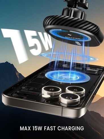 شاحن سيارة OHLPRO لهاتف iPhone 17 Magsafe، حامل مغناطيسي للشحن السريع 15 وات مع قاعدة لاصقة 3M للوحة القيادة، حامل سيارة Mag لمشبك فتحة التهوية متوافق مع iPhone 16/15/14/13 Pro Max، أسود in Kuwait
