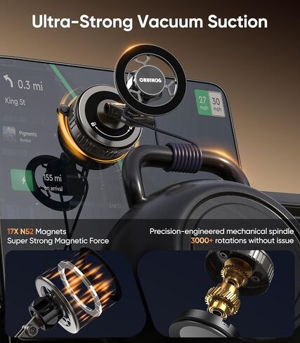 Car Phone Holder,3-AXIS Telescopic Arm Magnetic Phone Mount, 360° Rotatable & Adjustable & Foldable Vacuum Suction Phone Stand,Phone Holders for Your Car/Dashboard/Windshield/Gym/Mirror in Saudi Arabia