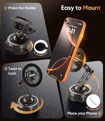 Car Phone Holder,3-AXIS Telescopic Arm Magnetic Phone Mount, 360° Rotatable & Adjustable & Foldable Vacuum Suction Phone Stand,Phone Holders for Your Car/Dashboard/Windshield/Gym/Mirror in Saudi Arabia